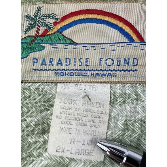 Paradise Found Hawaiian Shirt Men’s 2XL Wood Buttons Bird Flower Aloha Tiki Camp - Picture 5 of 7